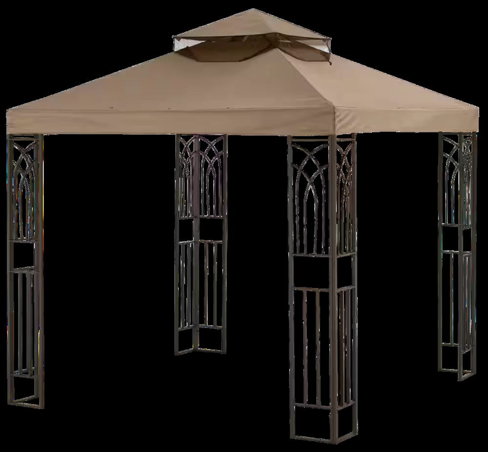 For Living Crawford Collection Outdoor/Patio Soft-Top Gazebo, Sun-Shelter, Brown, 8x8-ft