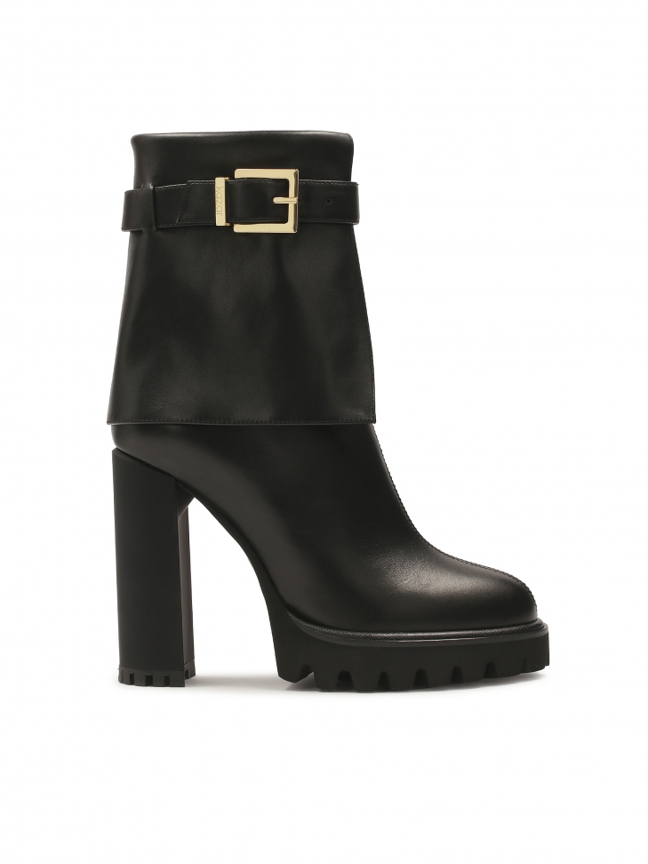 Black leather boots with turned-up upper