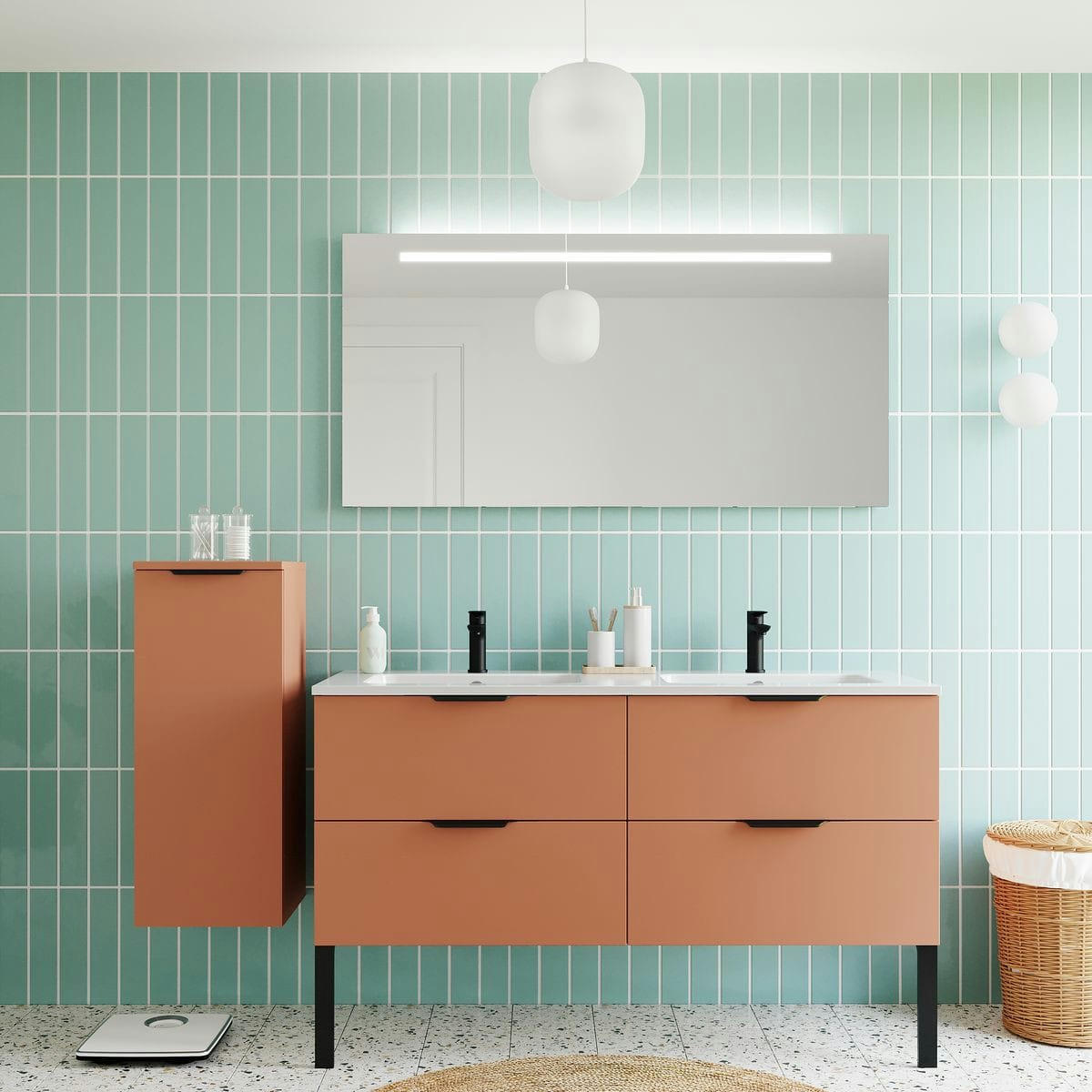 SOHO - Meuble salle de bain double vasque 140cm 4 tiroirs Terracotta