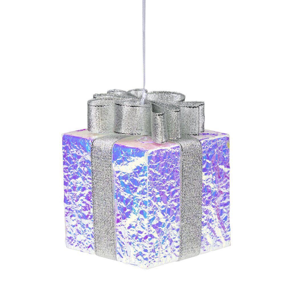 Décoration de No&euml;l à suspendre cadeau iridescent 8x8xH11cm (3 modèles)