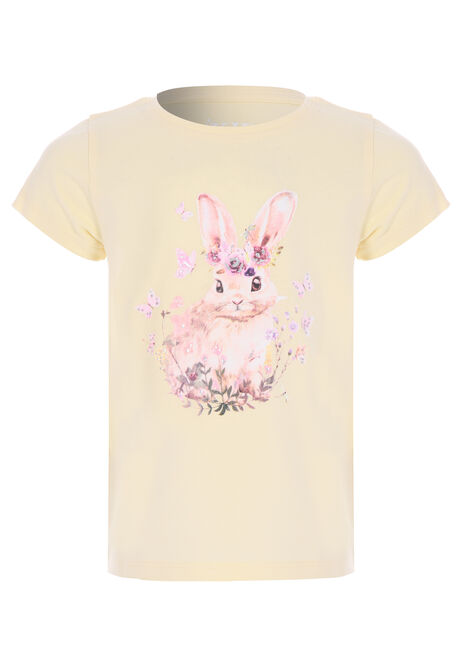 Younger Girls Yellow Bunny Glitter T-Shirt