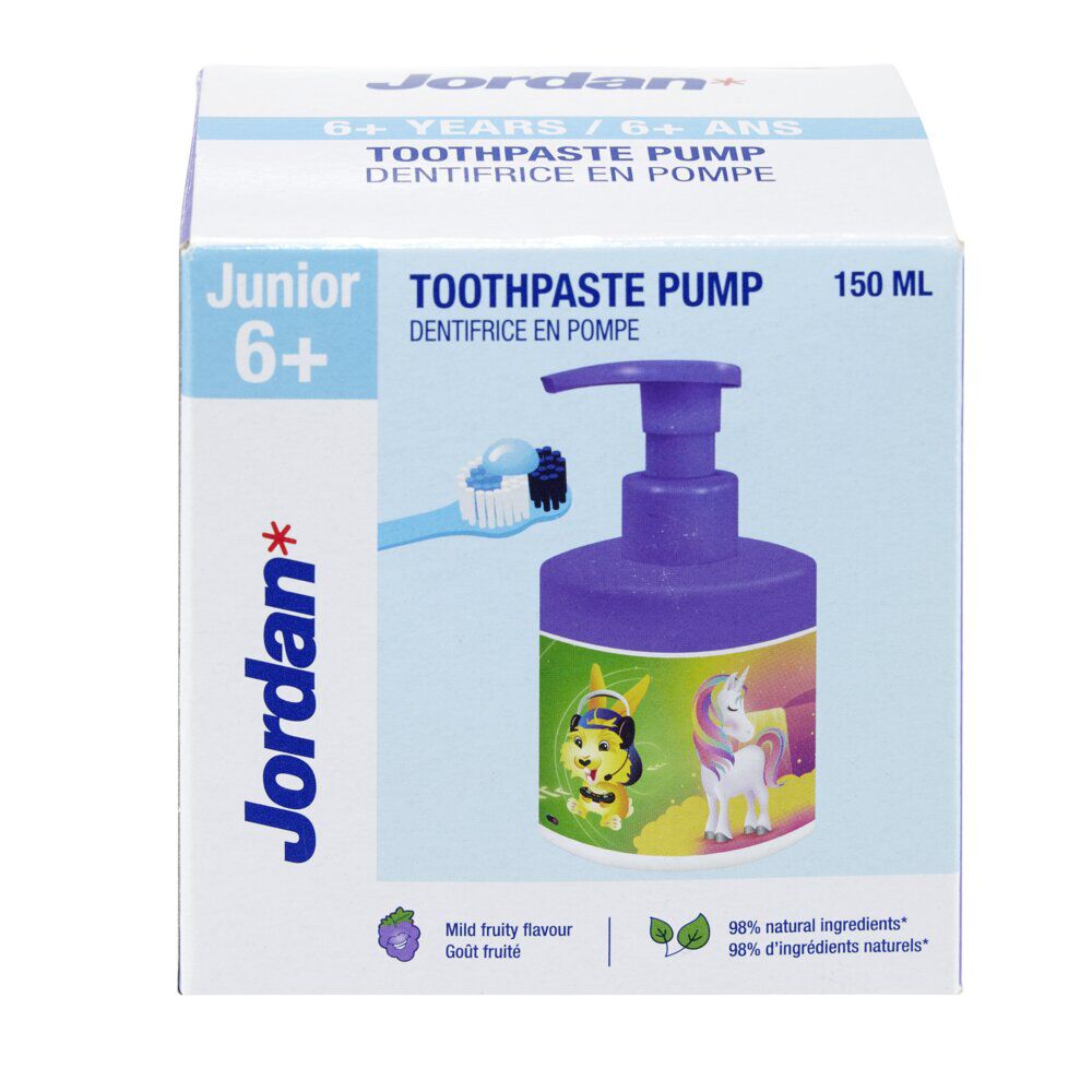 Dentifrice enfant 6  flacon pompe Jordan go&ucirc;t fruité 150ml