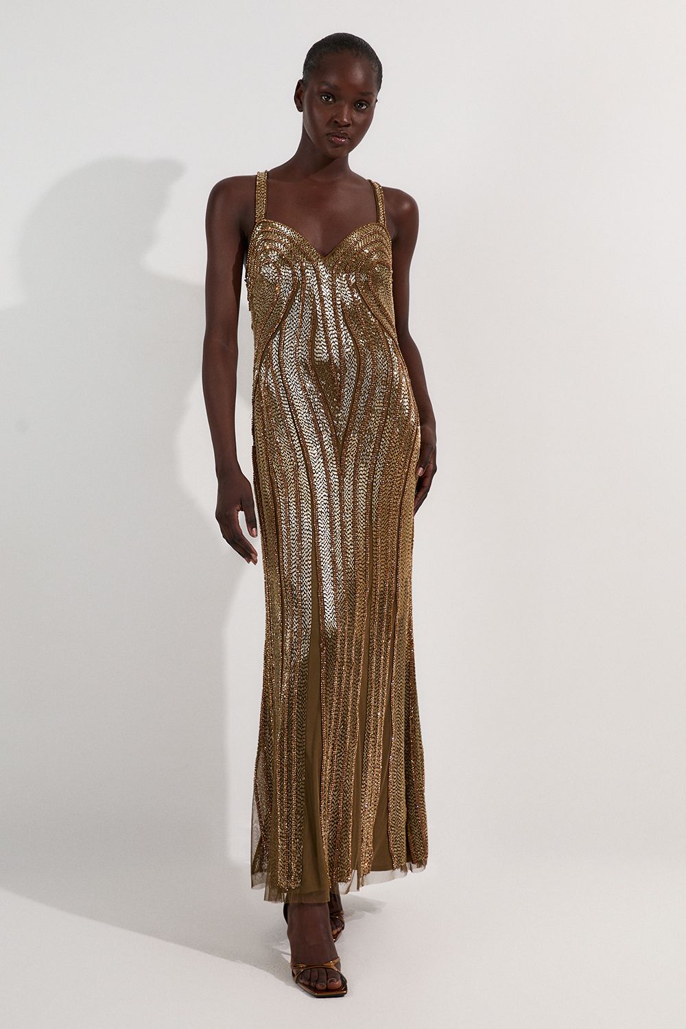 KarenMillen Petite Beaded Contour Sweet Heart Neckline Woven Maxi Dress