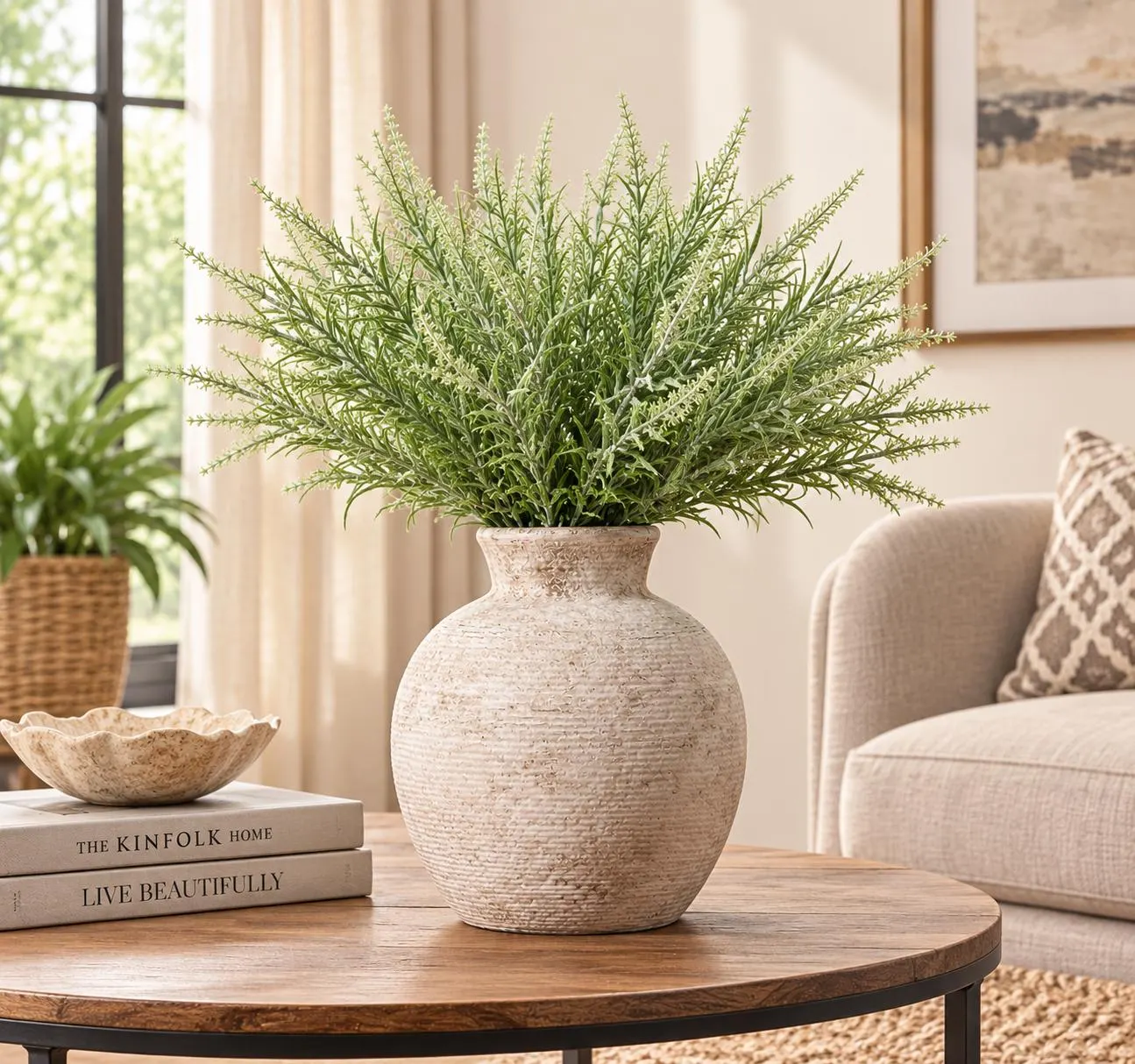 Rustic Ceramic Flower Vase, Farmhouse Table Decor, Living Room Centerpiece