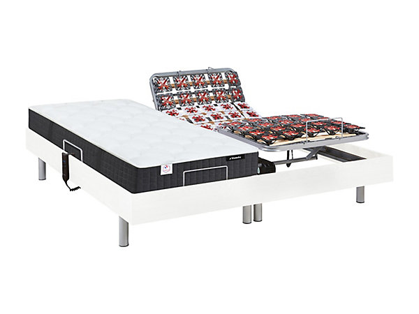 Lit électrique de relaxation tout plots   matelas ressorts ensachés et mémoire forme - 2 x 70 x 190 cm - Blanc - PHANES de YSMéE