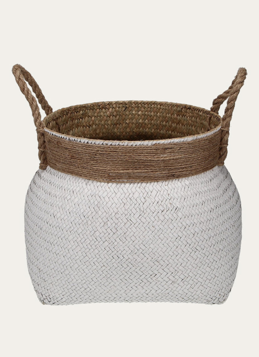 PANIER CORDE EN JONC BLANC/BEIGE