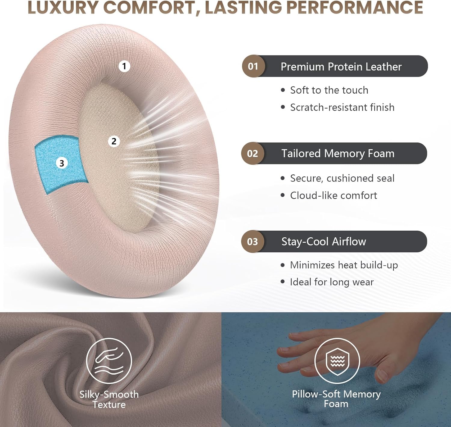 Studio Pro Headphone Ear Pads, Replacement Earpads/Cushions for Beats Studio Pro, with Premium Protein Leather, Resilient Memory Foam, Added Thickness