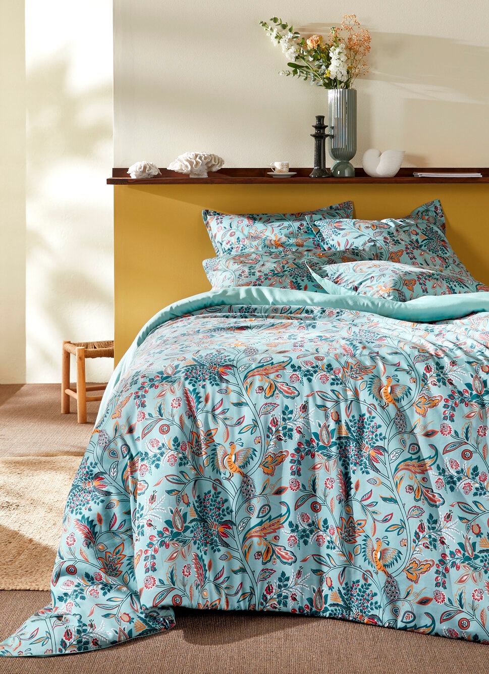 HOUSSE DE COUETTE EN SATIN MOTIF FLORAL GAIA BLEU