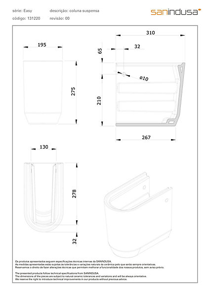 Demi colonne cache siphon pour lavabo céramique traditionnelle SANINDUSA suspendue Easy blanc