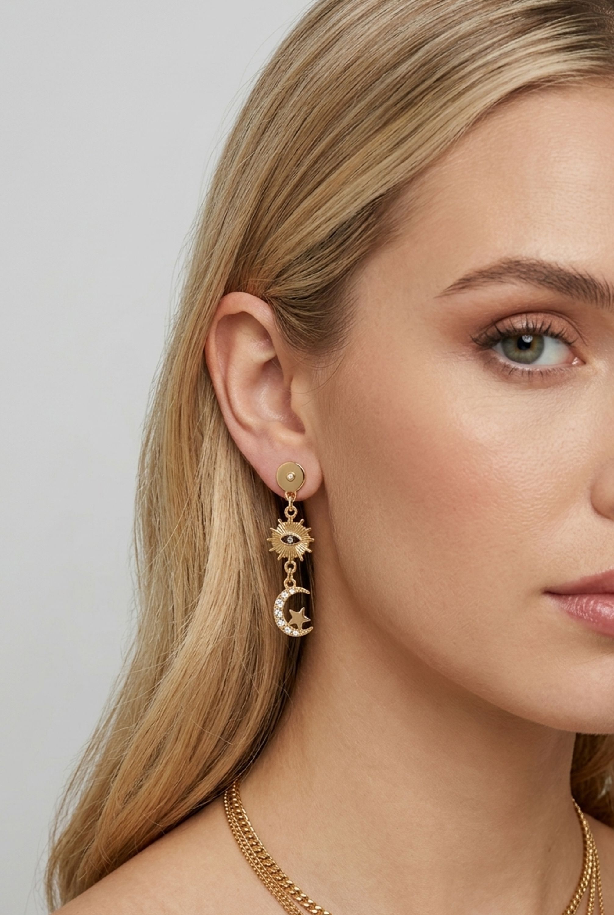 Mood Gold Plated Evil Eye Celestial Earrings
