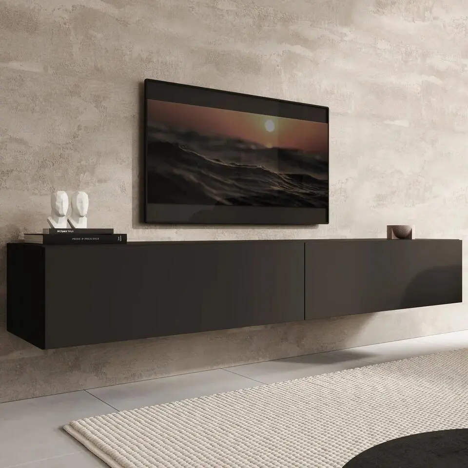 Meubella - TV-Meubel Palm - Mat zwart - 200 cm