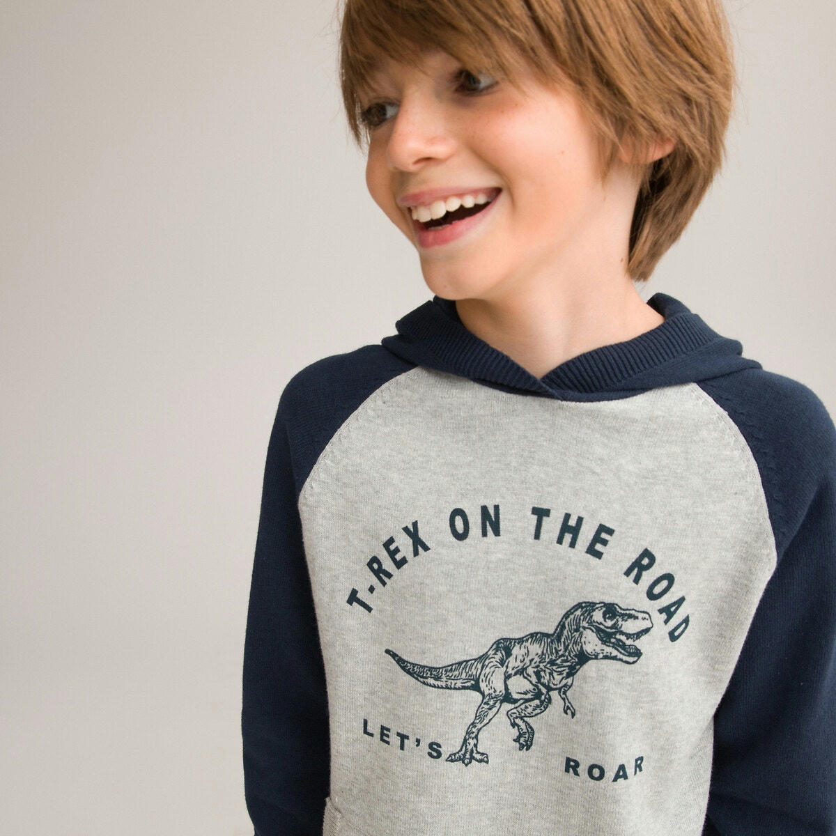 Pull à capuche, motif dinosaure