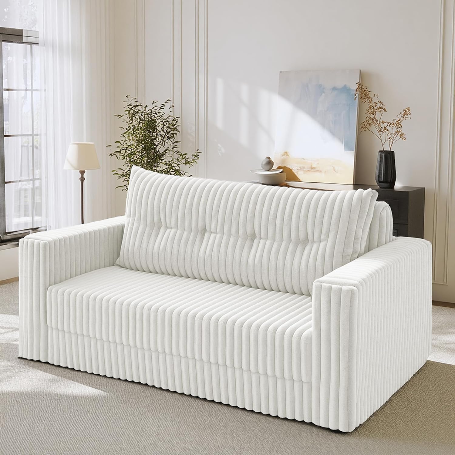 HABUTWAY Folding Sofa Bed, 2 in 1 Convertible Sleeper Chair with Pillow, Portable Fold Out Chair Bed with Armrest, Comfy Floor Couch, Lazy Sofa for Living Room Bedroom Dorm Home Office, Beige
