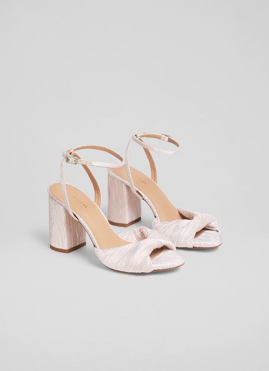 Lilith Champagne Fabric Twist Front Sandals