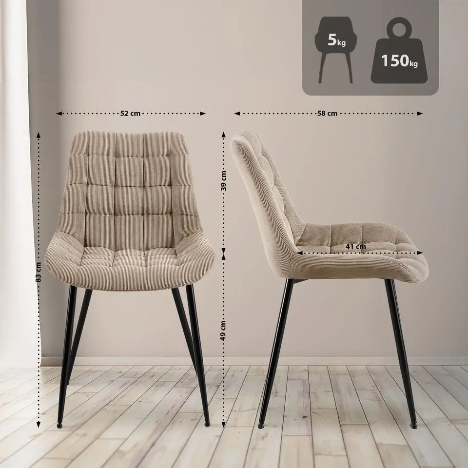 CLP Eetkamerstoel Sardna zwart Frame - Ribstof - taupe