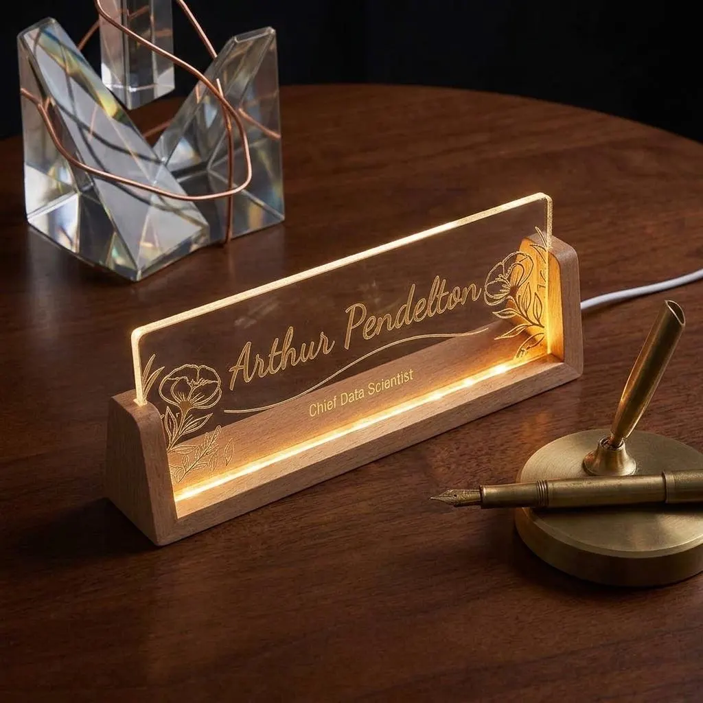 Custom Led Acrylic Name Sign, Light Up Desk Name Plate, Personalized Office Deocr, Reception Sign