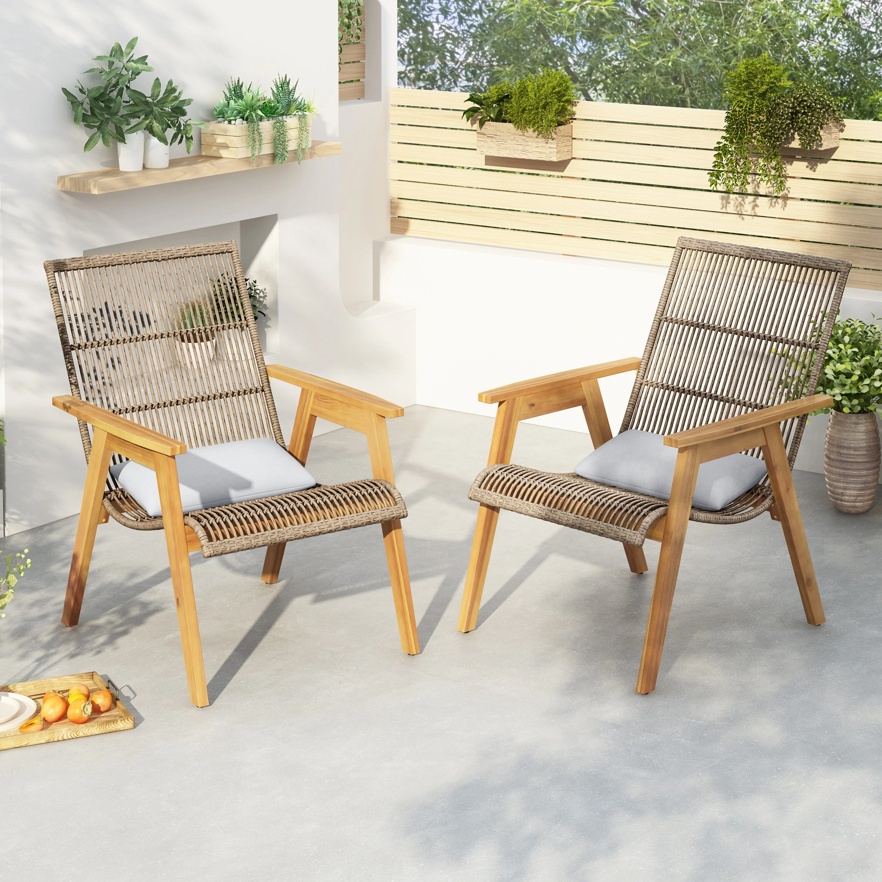 Avani Outdoor Acacia Wood and Wicker Club Chair with Arms (Set of 2) by Christopher Knight Home
