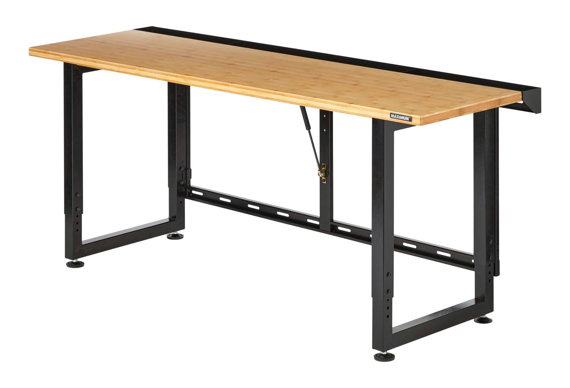 MAXIMUM Wall Mount Adjustable Height Folding Workbench, 6-ft, 800-lb, Black