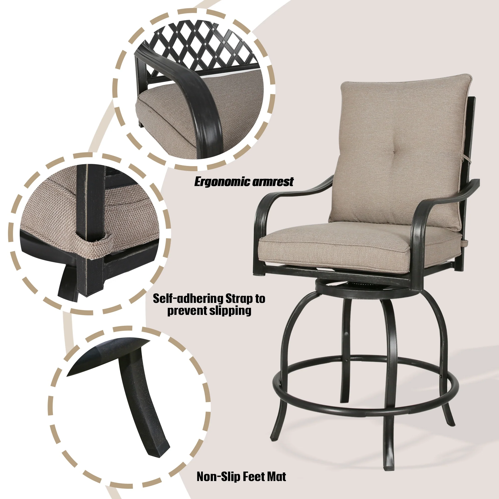 Outdoor Swivel Counter Stools Patio Bar Chairs with Cushion (Set of 2)