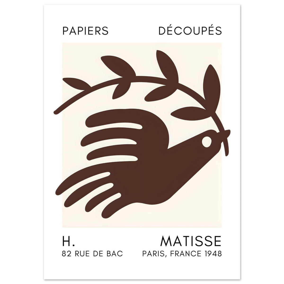 Artfulprints Poster Matisse – Peace dove brown  - 50x70 cm - Bruin