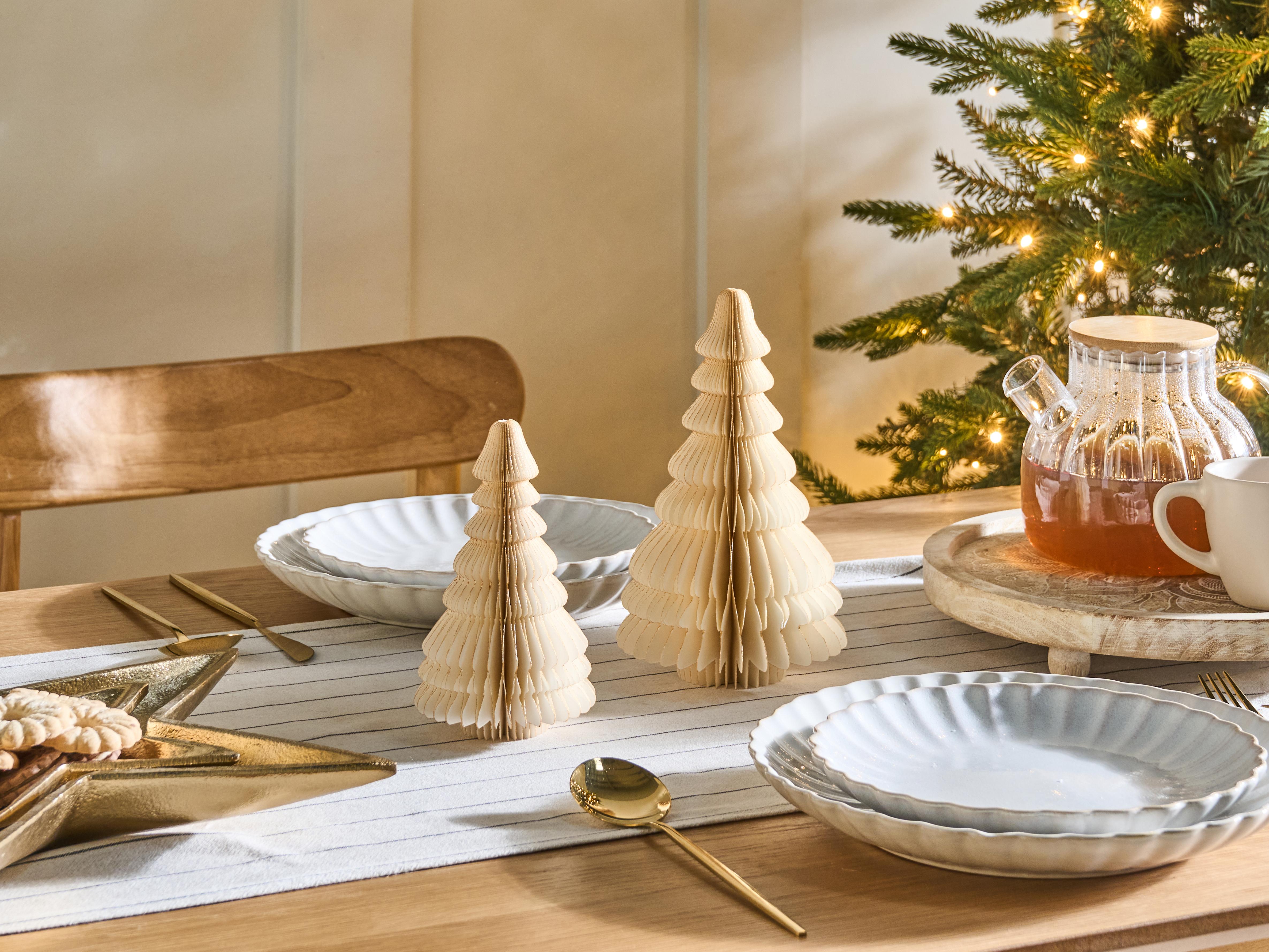 Set of 2 Figurines SKJOMA Christmas Tree 15/20 cm Beige