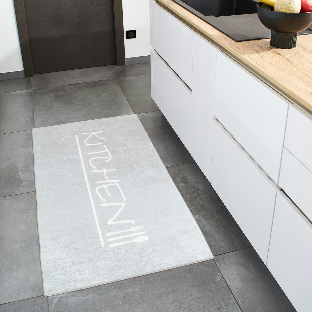 KITCHEN - Tapis de cuisine gris motif kitchen 70x180