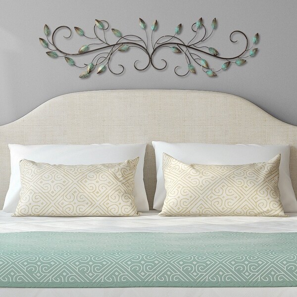 Stratton Home Decor Patina Scroll Leaf 40x10 Inch Metal Wall Art Room Decoration - 0.88