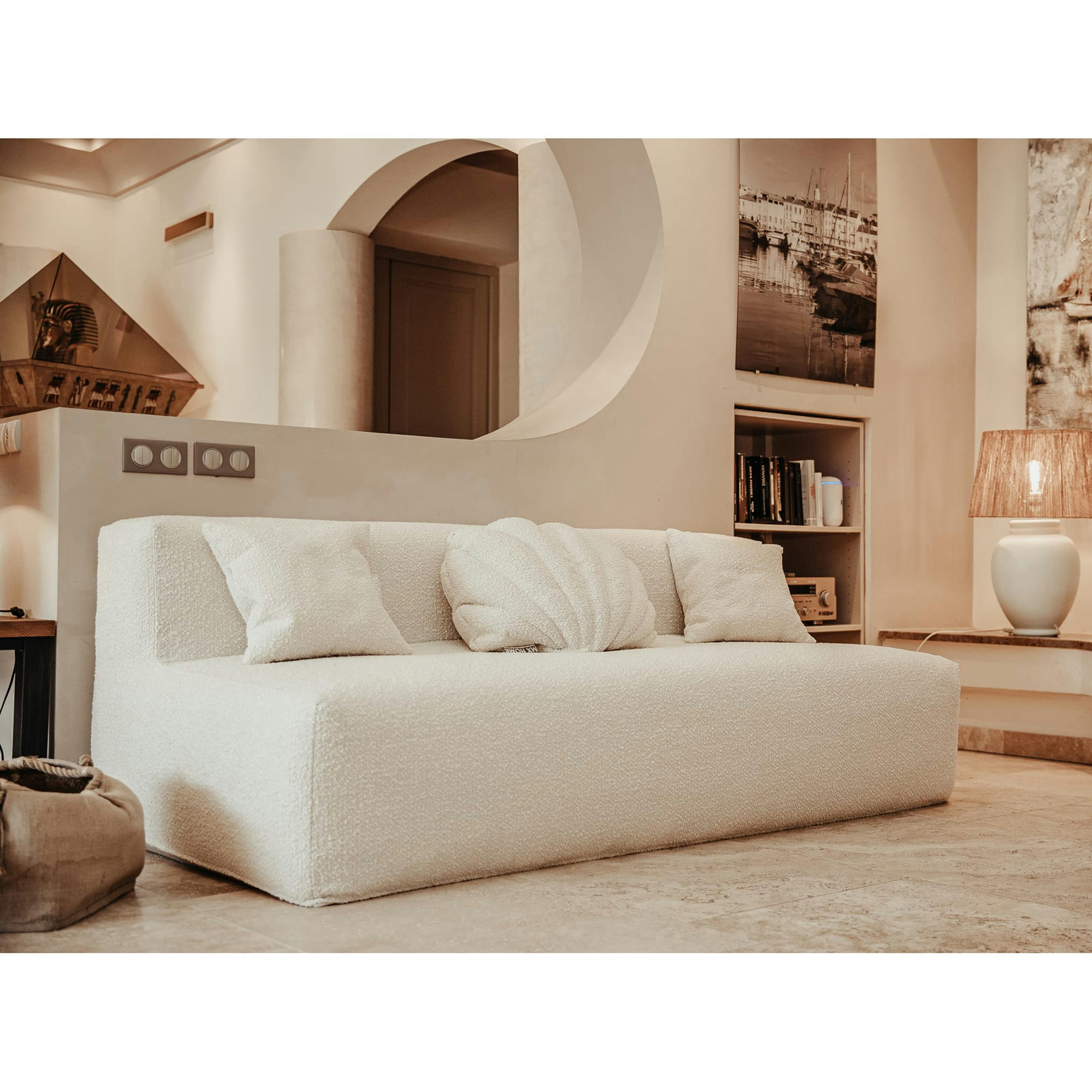 - Housse Laine bouclée pour canapé- Taille 3 places banquette