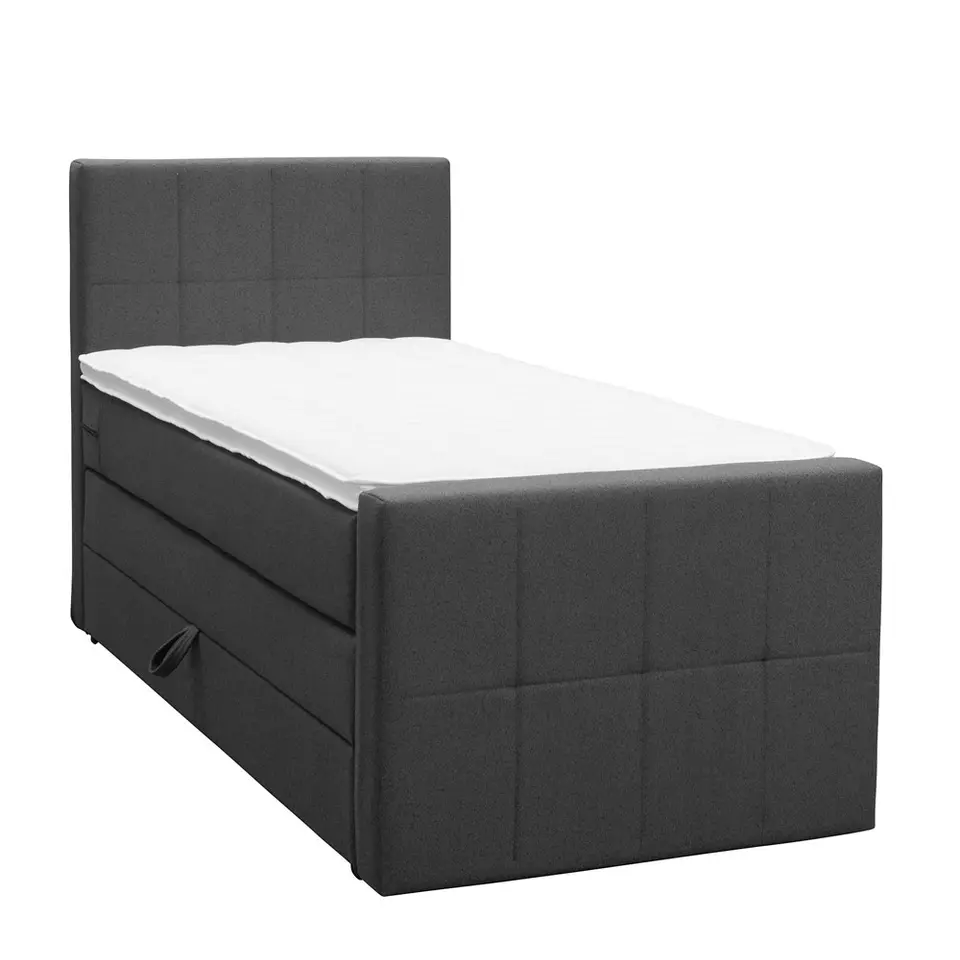 Boxspring met opbergruimte en voetbord Liv geblokt - antraciet - 90x200cm