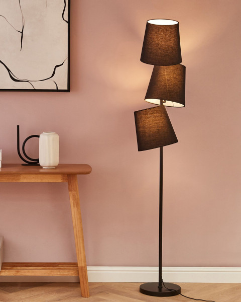 Lampa stojąca czarna 3 abażury 164cm