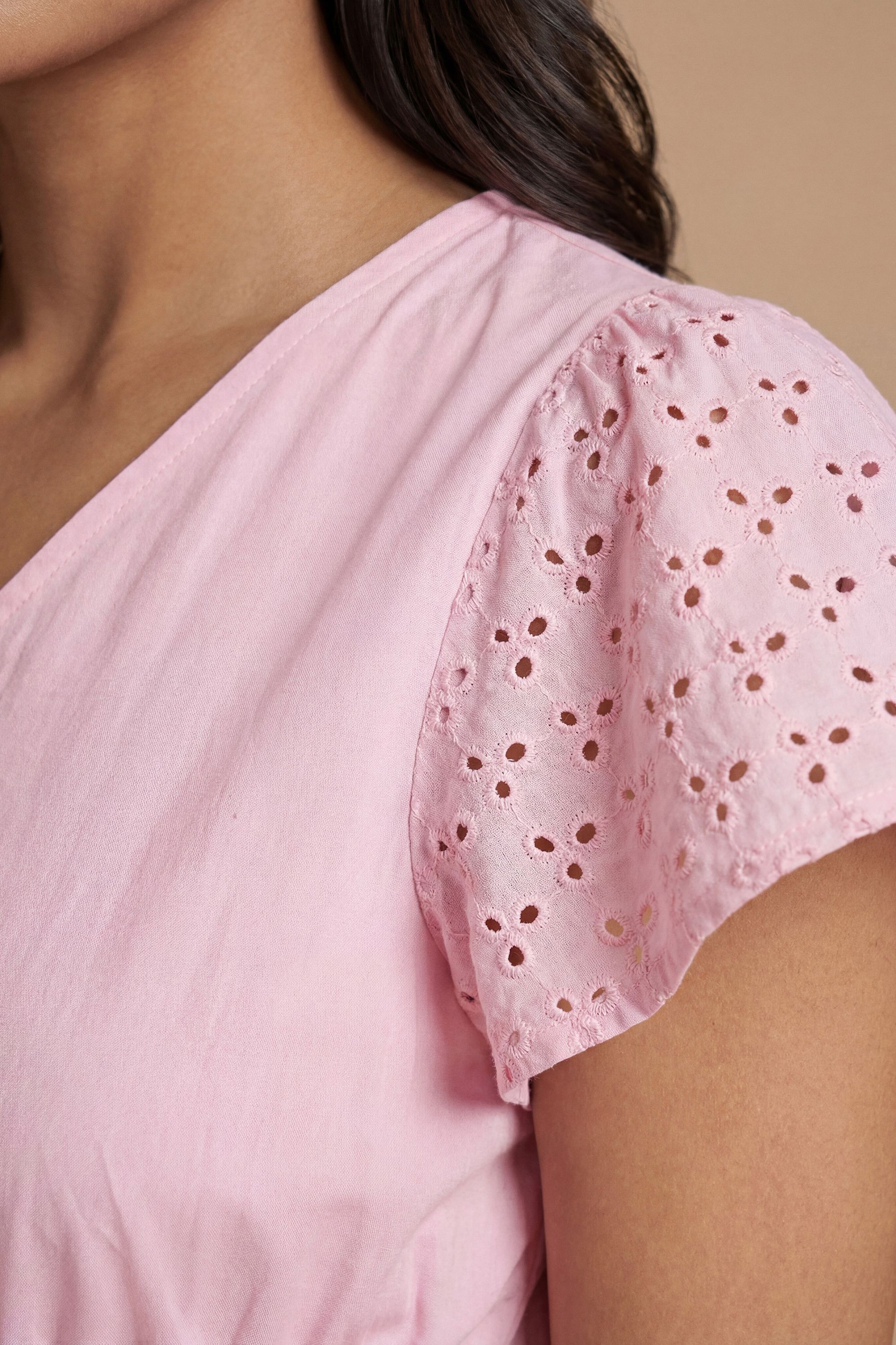 Dorothy Perkins Petite Frill Broderie Sleeve Tiered Hem Mini Dress