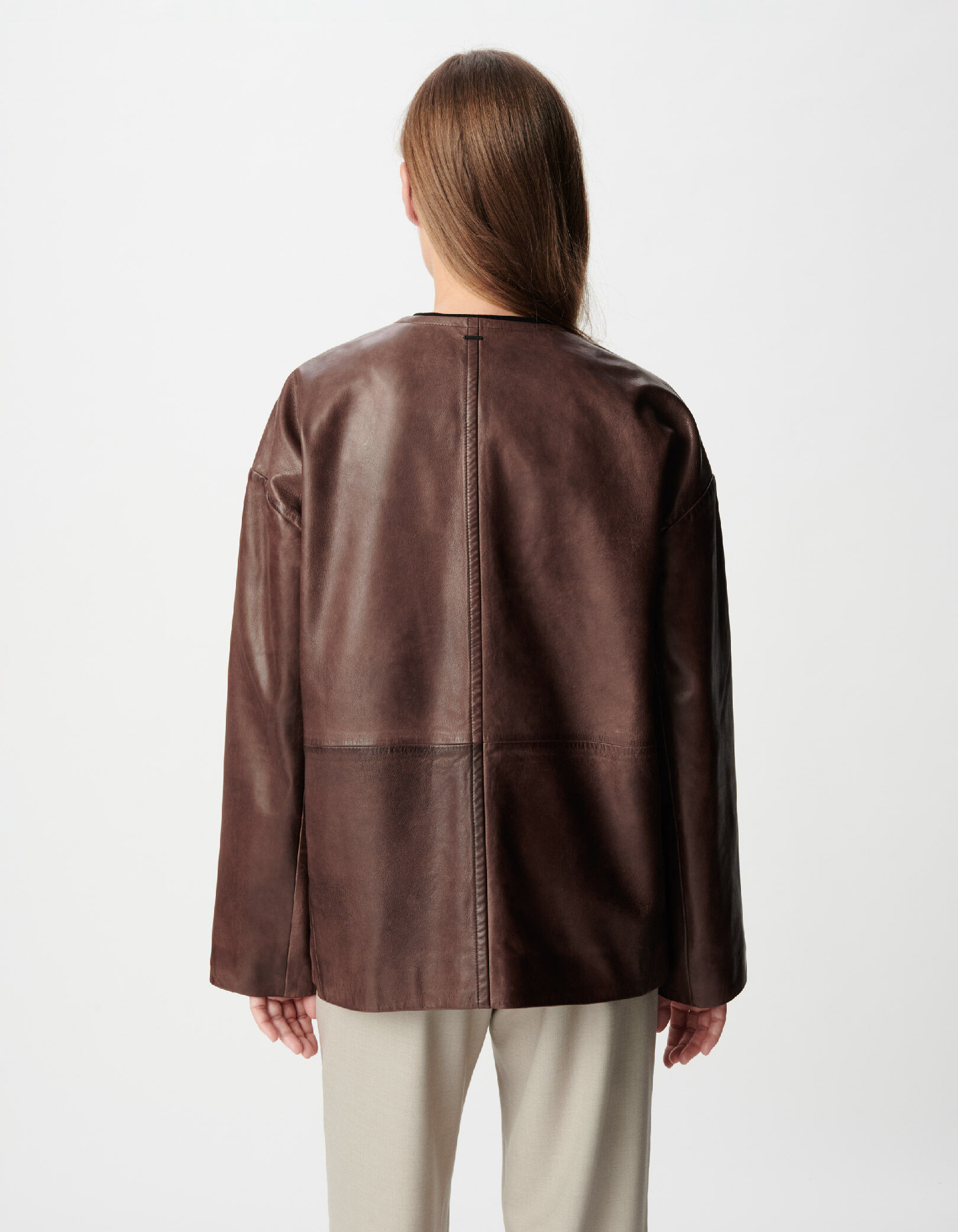 Manteau marron cuir délavé poches plaquées Femme