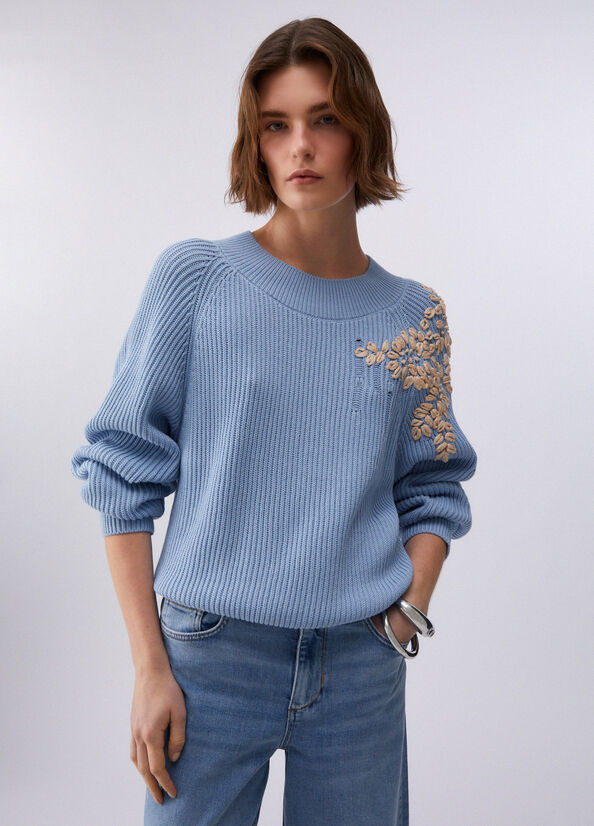 Maglia con ricamo in rafia