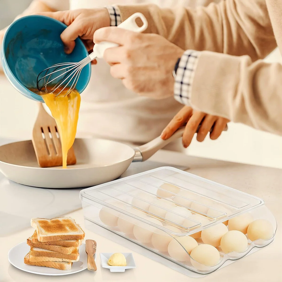 Set of 2 Auto Rolling Storage Container 18 Egg Tray - 2 Layer