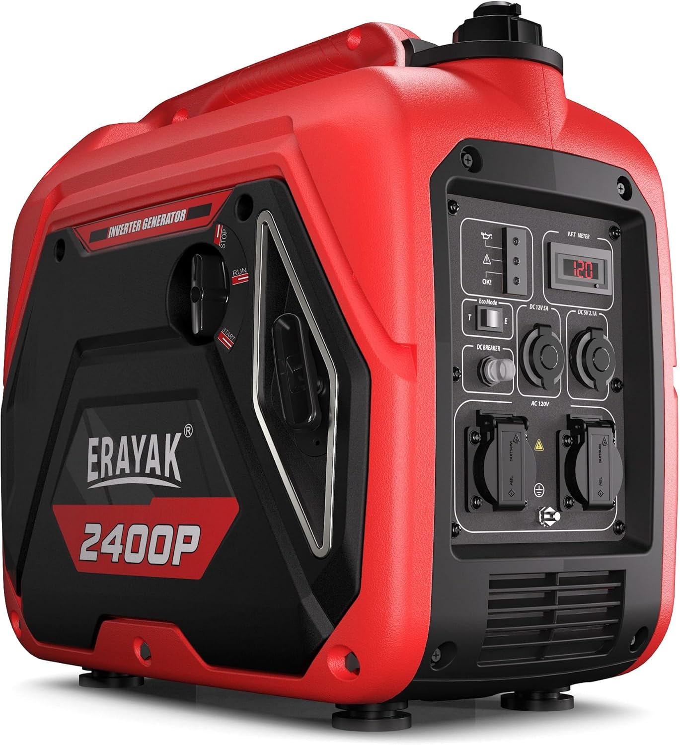 ERAYAK 2400W Portable Inverter Generator for Home Use  Super Quiet Small Generator for Camping Outdoor Emergency Power Backup  Gas Powered Engine  EPA  ECO Mode
