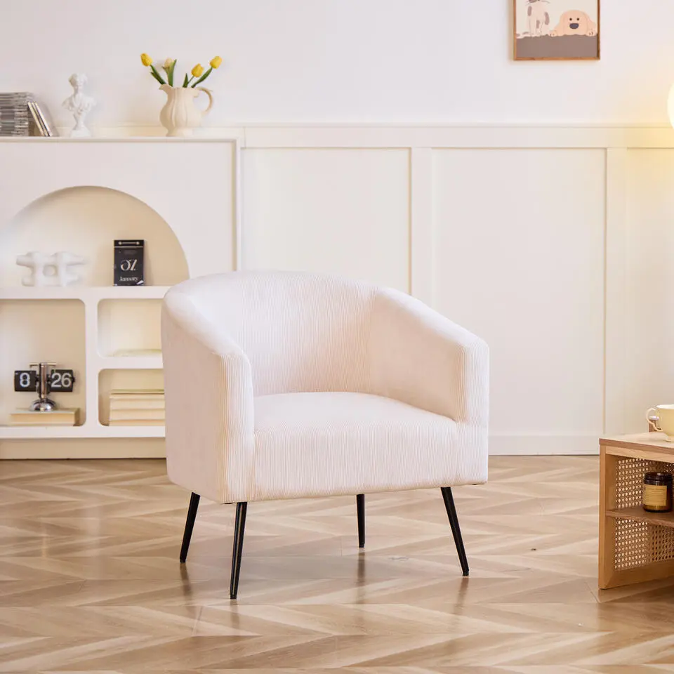 Salonstoel van metaal en beige fluweel