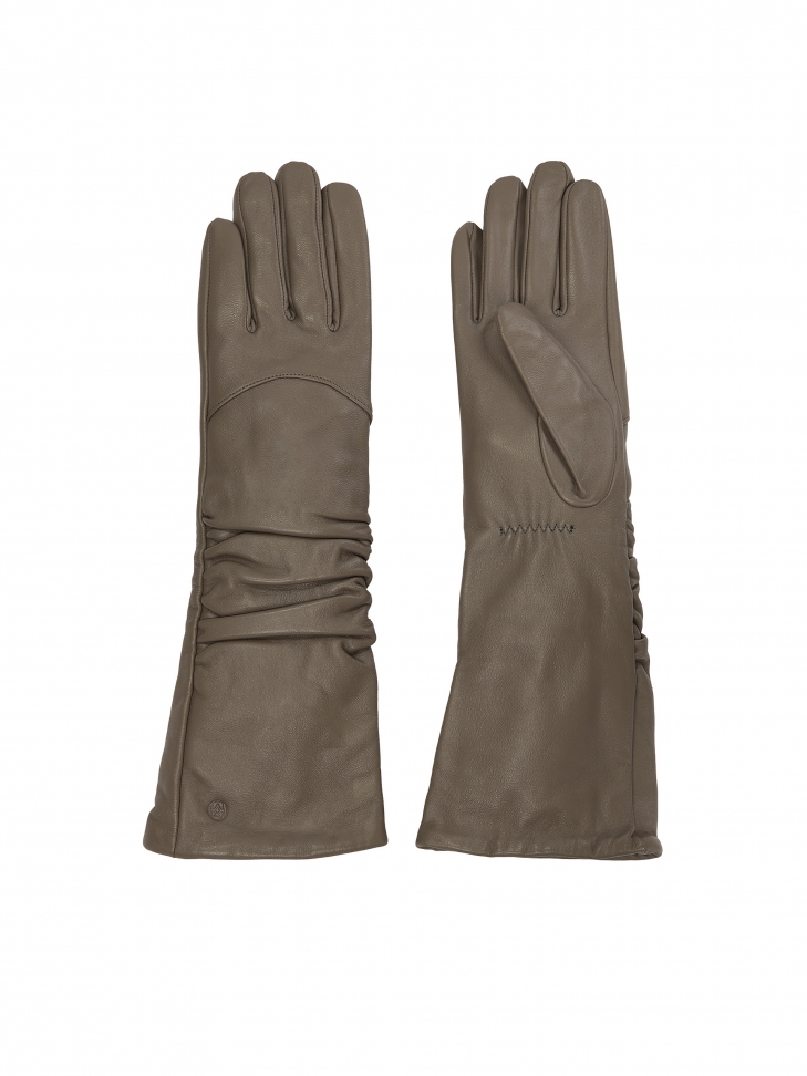 Elegant long leather gloves with touch screen function