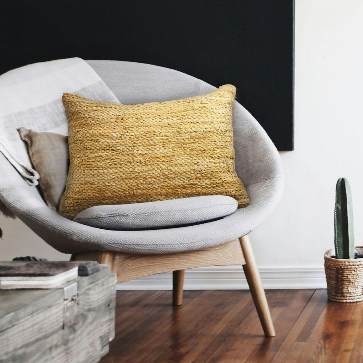 SKIN - Coussin en cuir tressé jaune 60x40