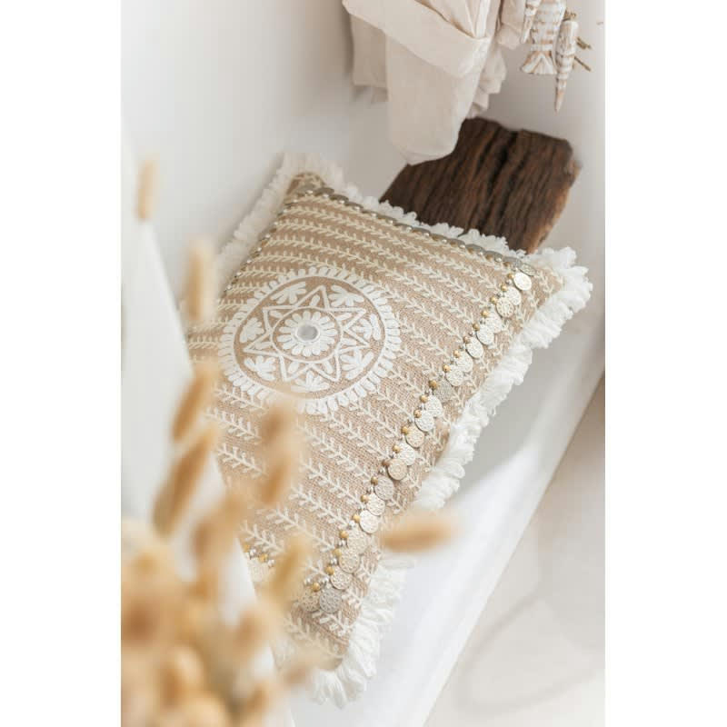 PATRON - Coussin rectangulaire pièces jute naturel/beige 55x33,5