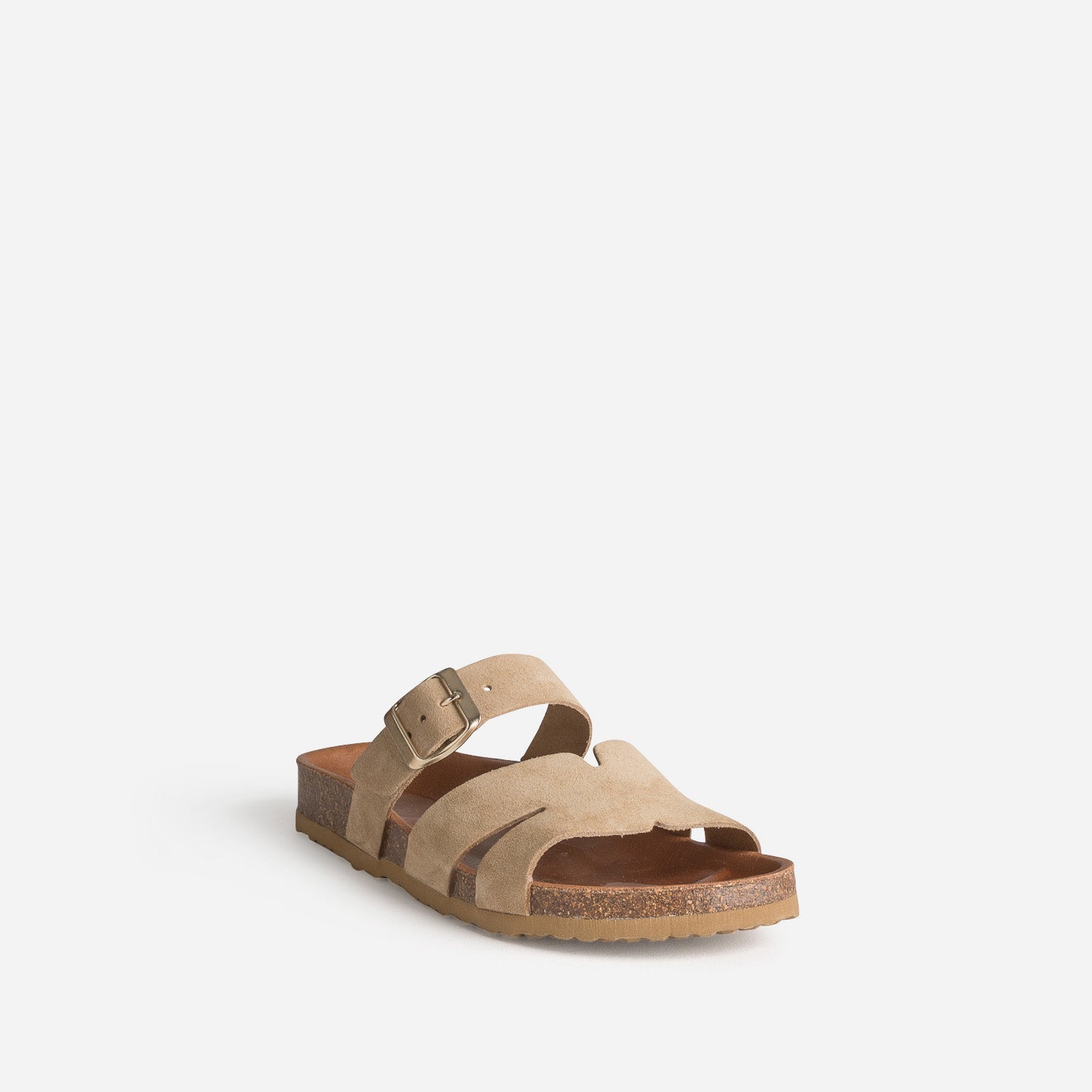 Mule beige cuir velours double bride
