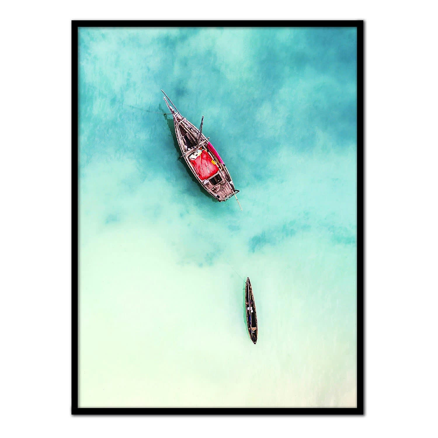 MAR - Affiche avec cadre noir - Barques - 50x70