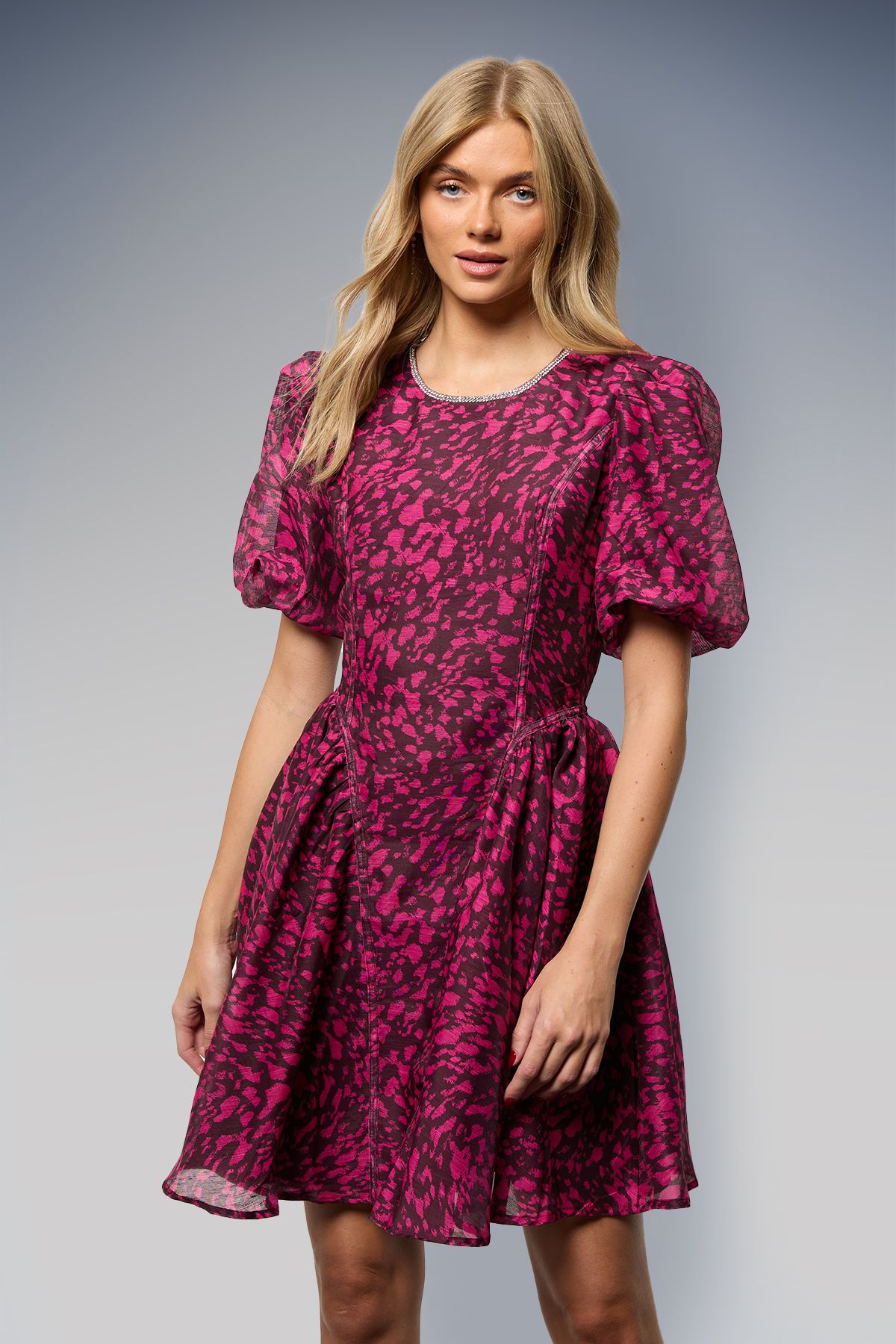 Oasis Printed Diamante Trim Cap Sleeve Mini Dress