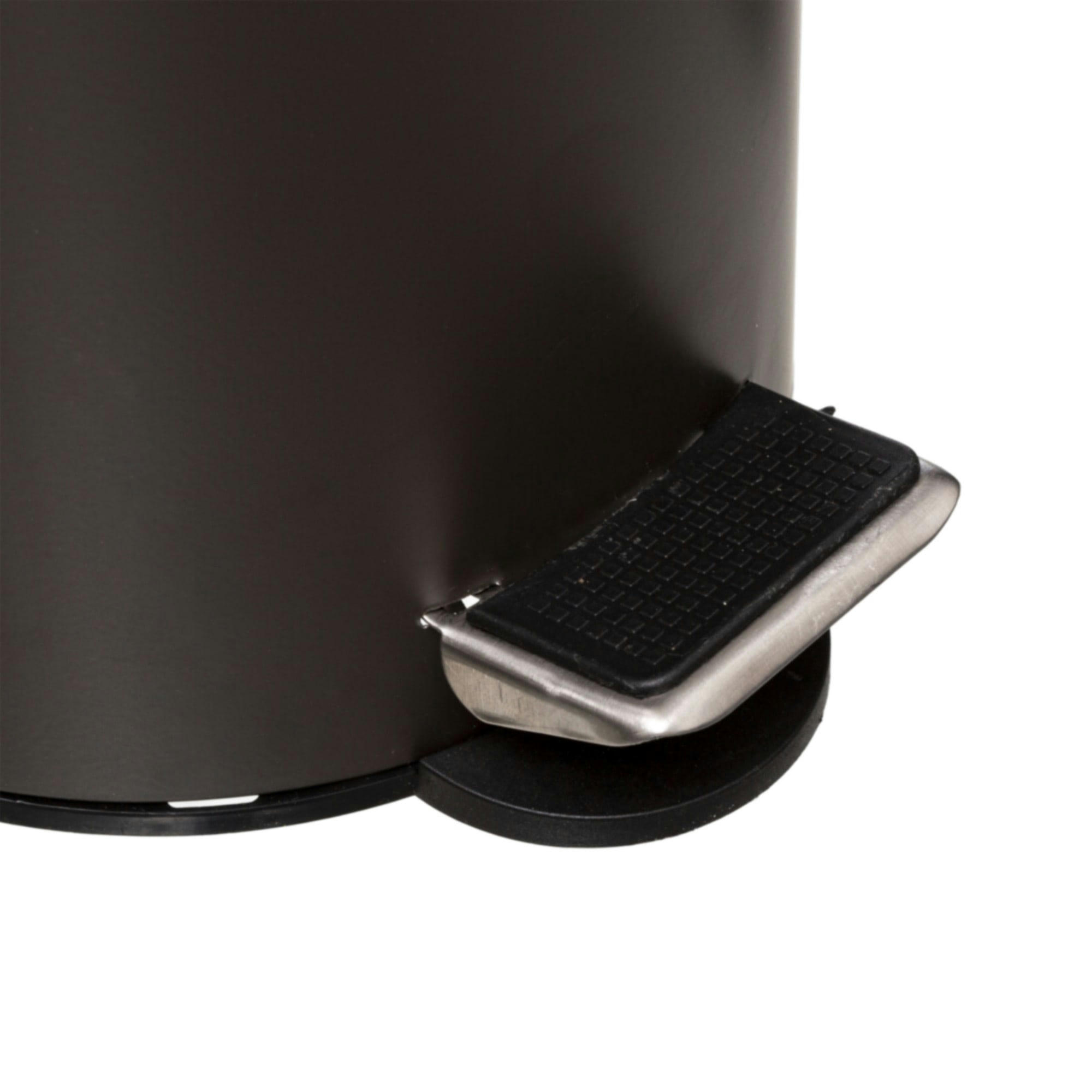 - Poubelle salle de bain métal noir couvercle bambou - 3L