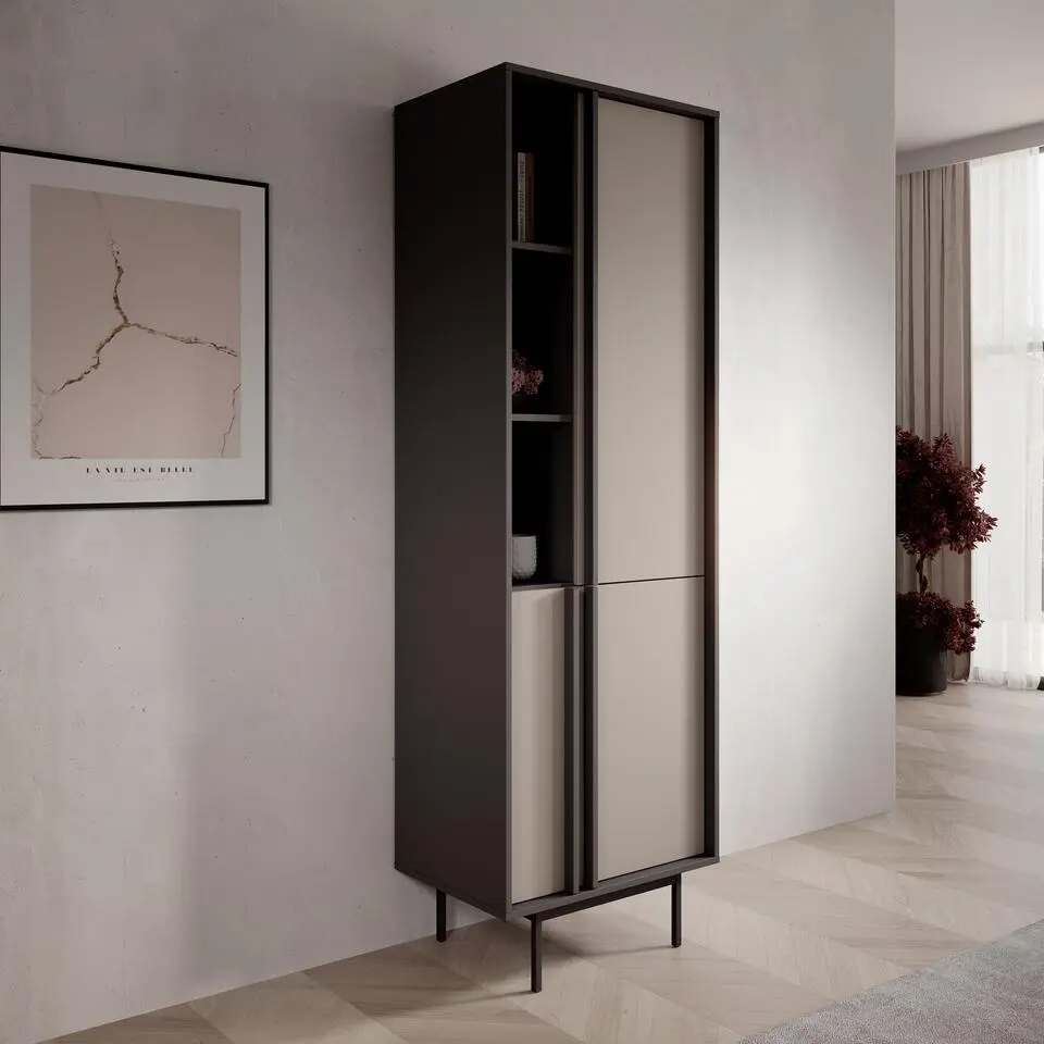 Meubella - Antigo - Boekenkast - Beige/Antraciet - 63x43x195 cm