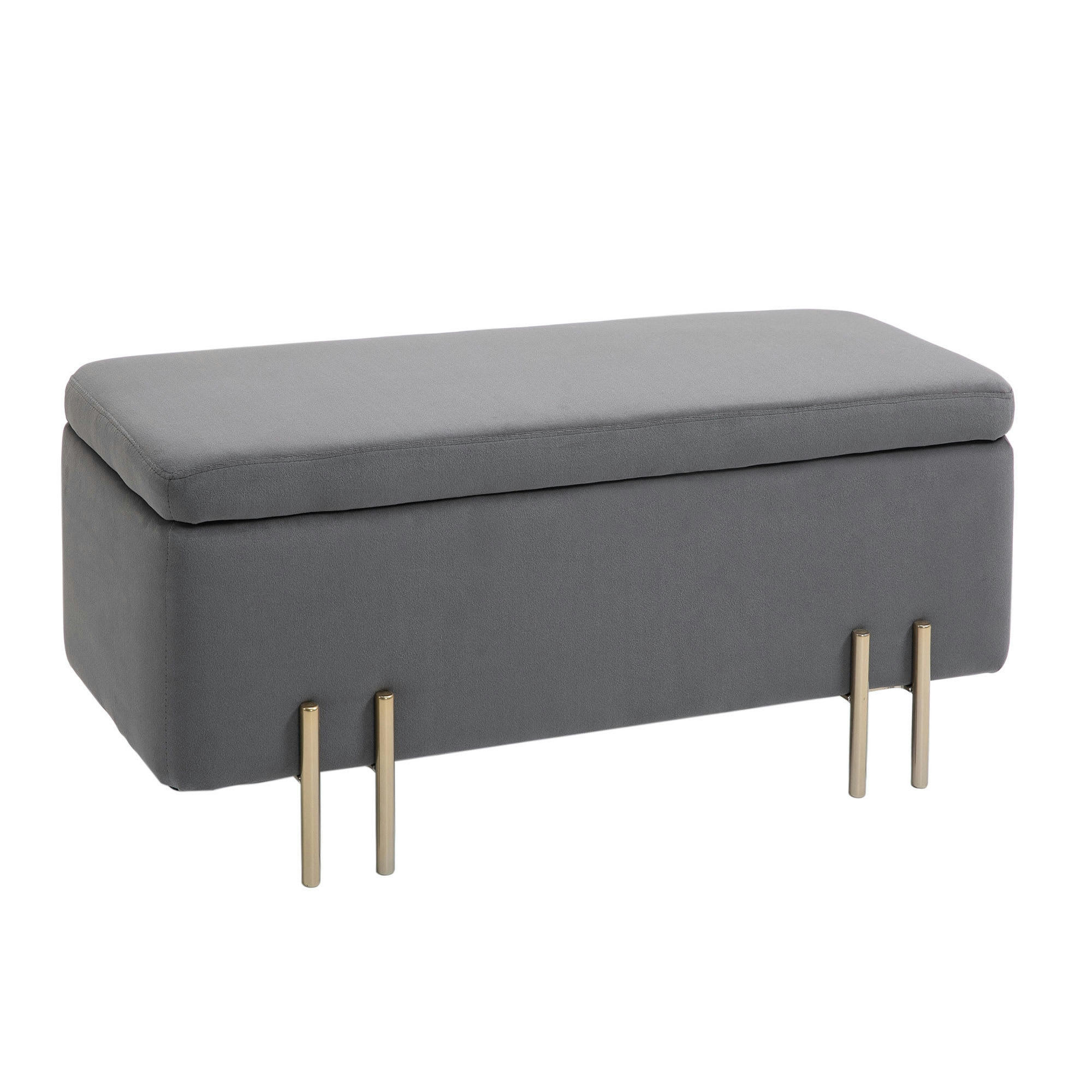 - Banquette coffre de rangement velours gris foncé piètement métal doré