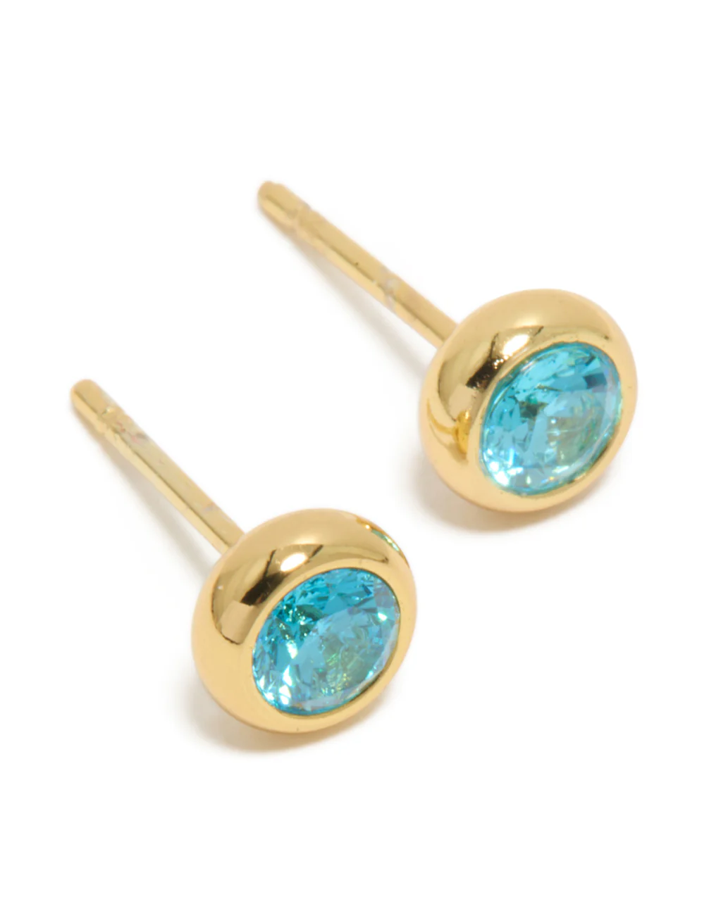 Waterproof Gold Plated Stainless Steel Aquamarine Cubic Zirconia March Birthstone Bezel Set Stud Earrings