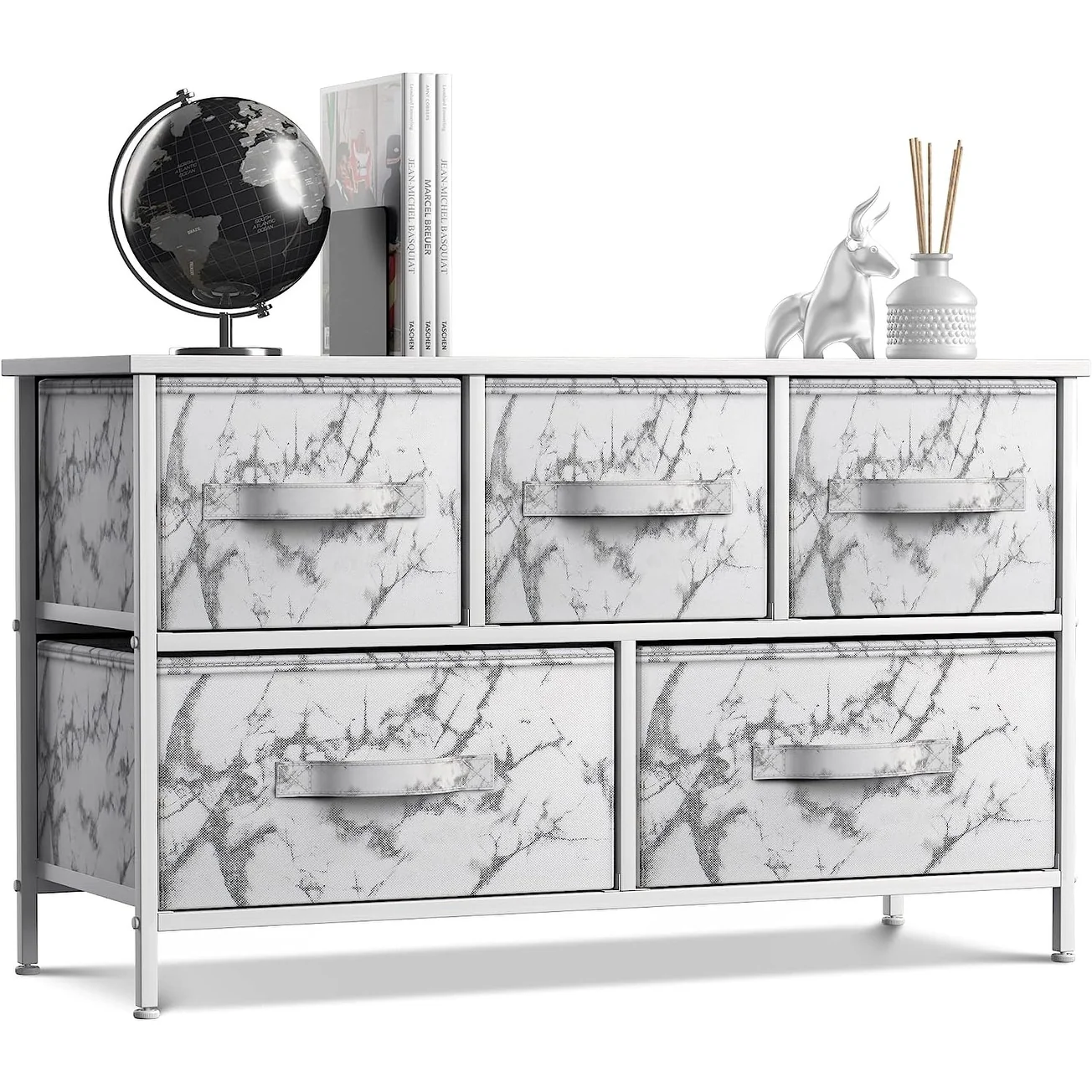 5 Drawer Storage Chest - (White Frame, White Marble)