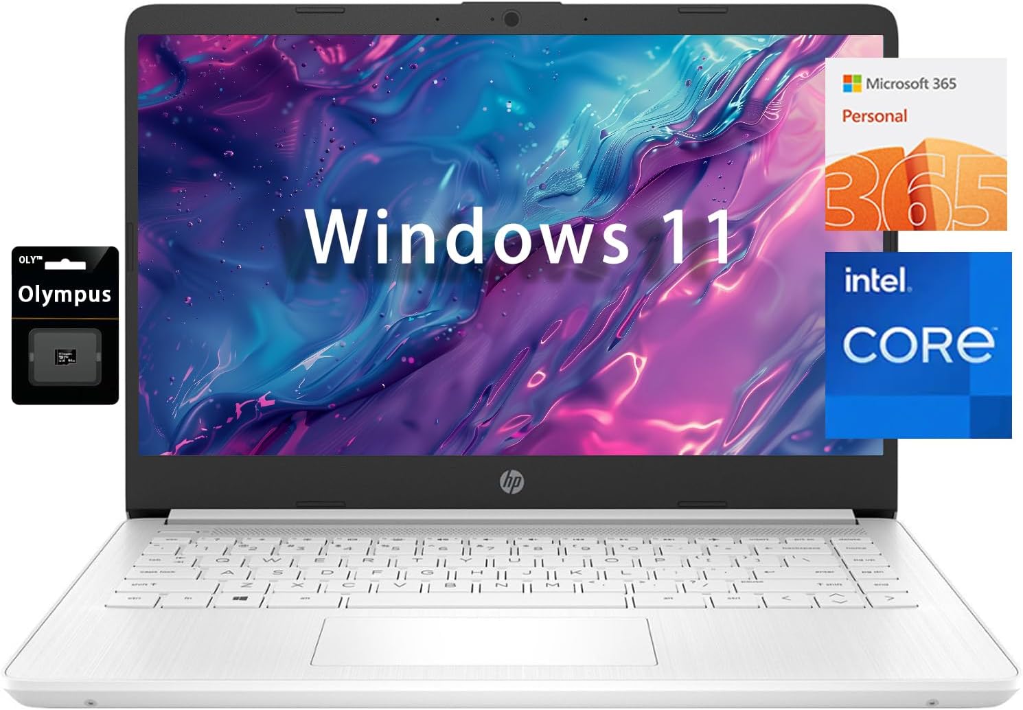 HP 14 HD Student Business Laptop  Intel Quad-Core N4120  16GB RAM  384GB Storage  (128GB eMMC+256GB SD Card)  1 Year Office 365  Slim Design  Webcam  HDMI  Bluetooth  WiFi  Win 11 S  Silver