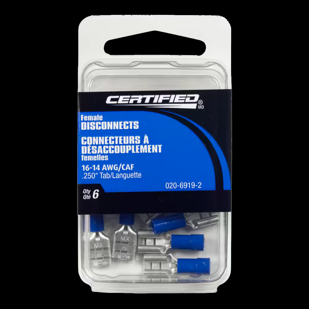 MotoMaster 16-14 AWG Automotive Female Quick Disconnect, .250-in, 6-pk