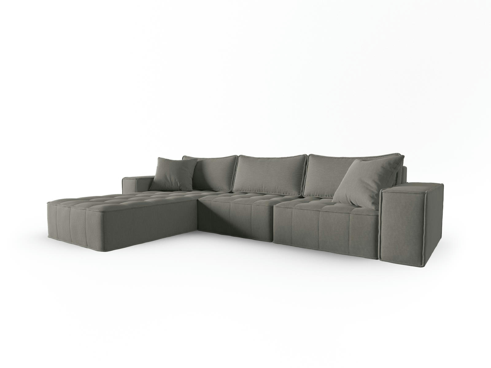 MIKE - Canapé d'angle gauche modulable 5 places en tissu structurel gris